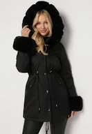 Kurtki damskie - Czarna Kurtka Parka z Futerkiem i Kapturem Aresja - miniaturka - grafika 1