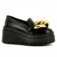 Mokasyny damskie - Czarne mokasyny na platformie CARINII - Carinii - miniaturka - grafika 1