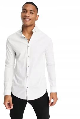 RIVER ISLAND BIAŁA KOSZULA MĘSKA SLIM Z GUZIKAMI BAWEŁNA M KWD