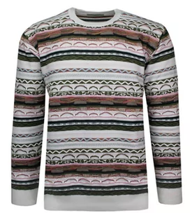 Swetry męskie - Sweter Beżowo-Zielony z Okrągłym Dekoltem, Wzór Geometryczny, Męski, U-neck -YAMAK - Yamak - grafika 1