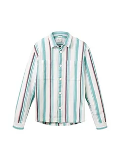 Koszule męskie - TOM TAILOR Denim Męska koszula w paski o luźnym kroju, 31859 - Turquoise Multicol Big Stripe, S - grafika 1
