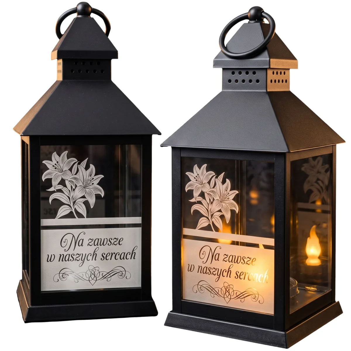 ZNICZ Kapliczka LAMPKA nagrobna OZDOBA NA GRÓB led CZARNY LAMPION