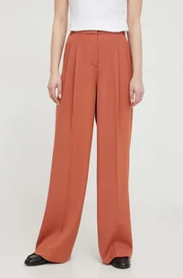 Calvin Klein spodnie z domieszką wełny kolor brązowy szerokie high waist - Spodnie damskie - miniaturka - grafika 1