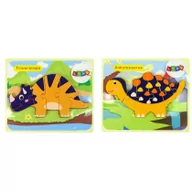 Puzzle - Drewniane Puzzle Dinozaury Triceratops Ankylosaurus Pomarańczowy - miniaturka - grafika 1