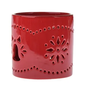 Kominek świecznik czerwony do domu ceramika świeca - Świeczniki - miniaturka - grafika 1