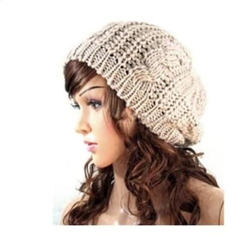 Damska zimowa dzianinowa czapka beanie, BEŻOWA