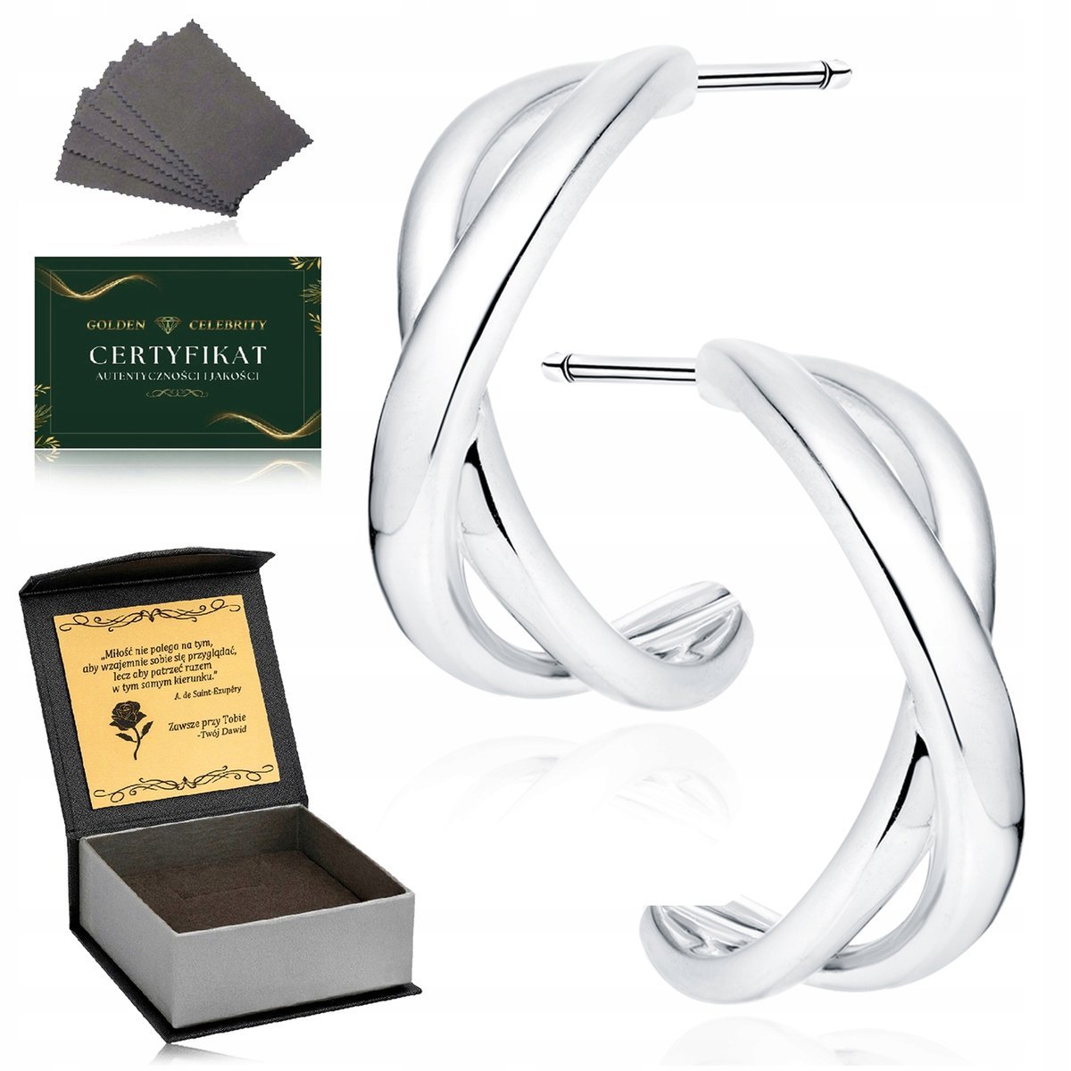 Elegancki Modne Kolczyki Srebrne Damskie 925 Wiszące Nieskończoność +Grawer