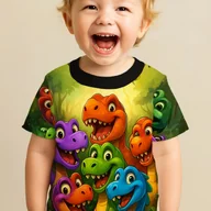 Koszulki dla chłopców - TEMU Dziecięcy chłopczyk 3D Cartoon Dino Gang T-shirt – Jasny letni top z krótkim rękawem z zabawnym nadrukiem przyjaciół dinozaurów – Miękki lekki - miniaturka - grafika 1