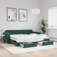 Sofy i kanapy - vidaXL Sofa rozsuwana z szufladami, ciemnozielona, 90x200 cm, aksamit - miniaturka - grafika 1