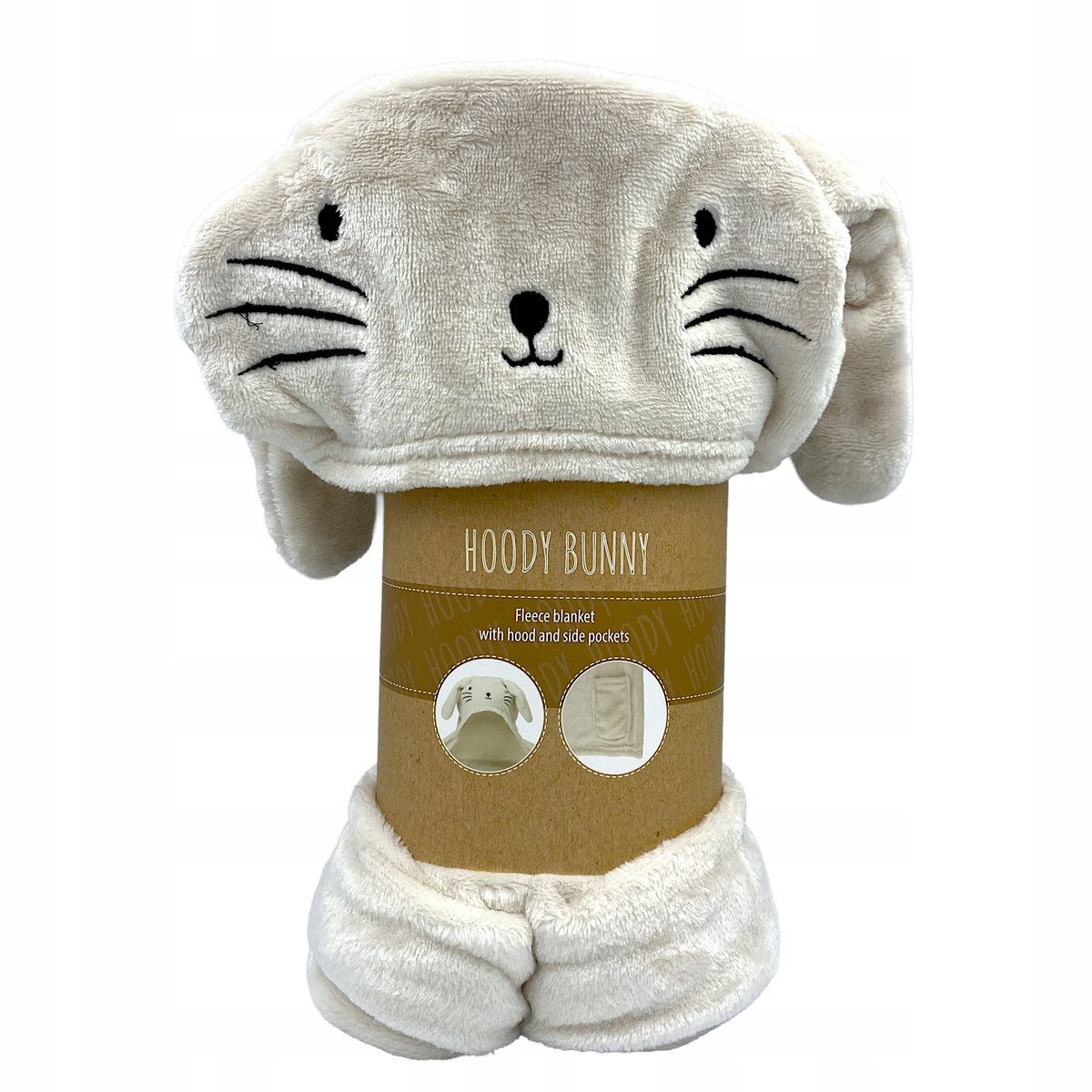 Hoody Bunny KRÓLIK Polarowy koc z kapturem i kieszonkami 130x150cm