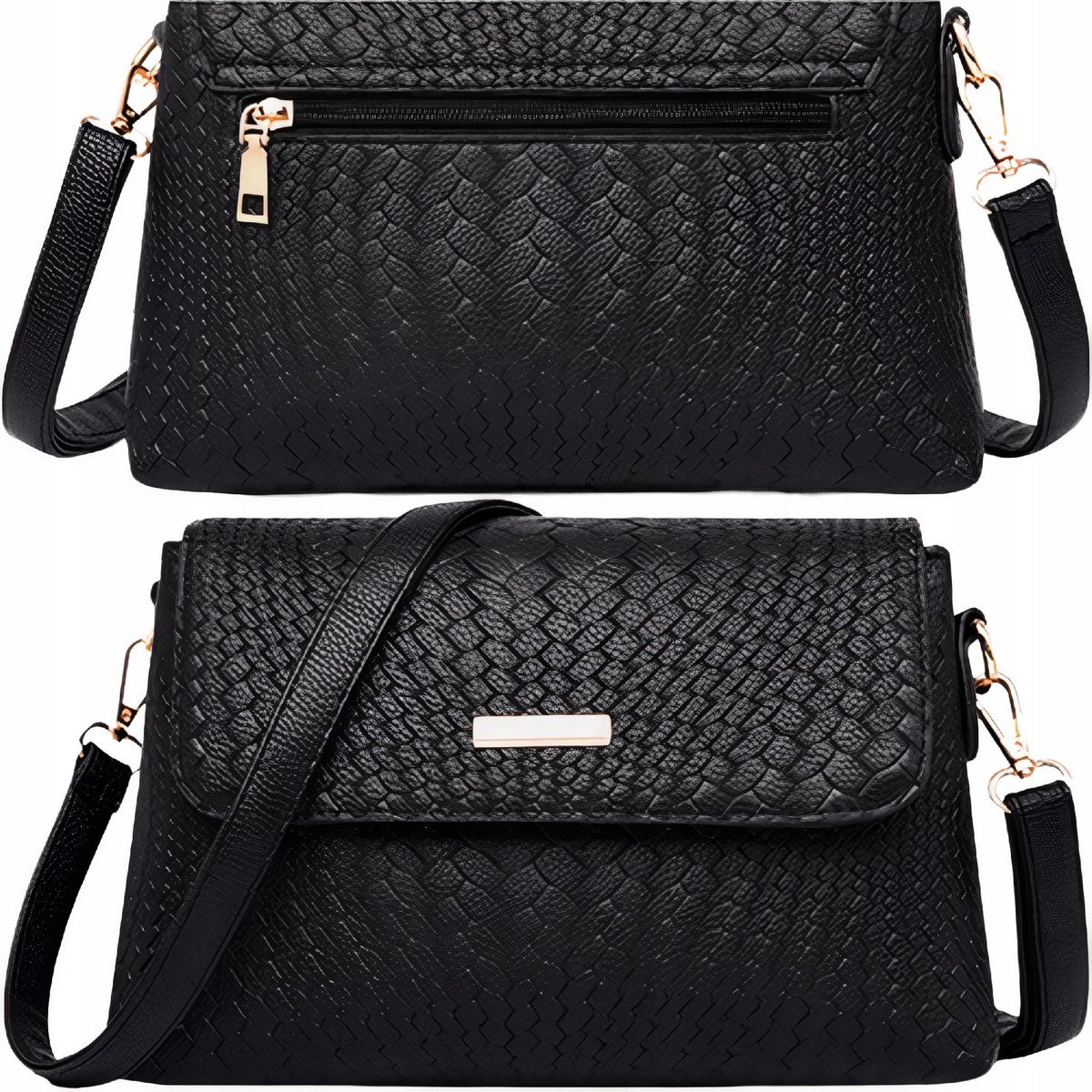 Torebka damska czarna listonoszka skórzana na ramię kuferek kopertówka