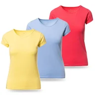 Koszulki i topy damskie - Koszulka damska T-shirt bawełniana z okrągłym dekoltem 3-pak żółty/róż/niebieski M - miniaturka - grafika 1