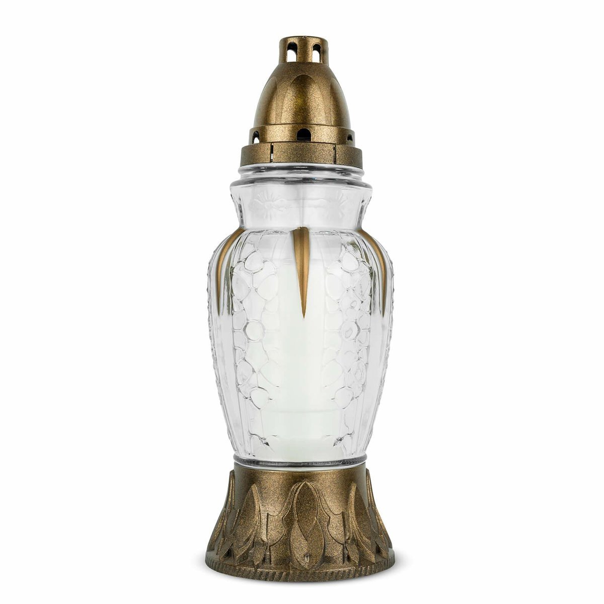 Znicz Szklany Zdobiony 32 cm Złoty DP766 Znicz Malowany z Wkładem