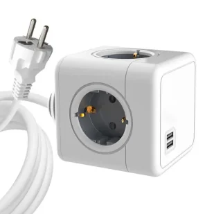 MicroConnect PowerCube, 4 gniazda Schuko, 2 porty USB A kabel 1,5m Biały - Listwy zasilające - miniaturka - grafika 1