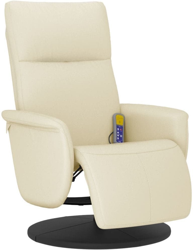 Rozkładany fotel masujący z podnóżkiem, kremowy, sztuczna skóra