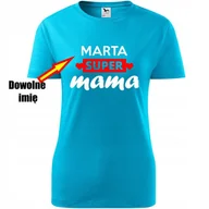 Koszulki i topy damskie - Damska Koszulka na Dzień Mamy - super mama + dowolne imię turkusowy XS - miniaturka - grafika 1