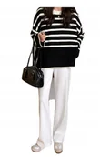 Swetry damskie - Sweter Damski Oversize w Paski Czarny - miniaturka - grafika 1