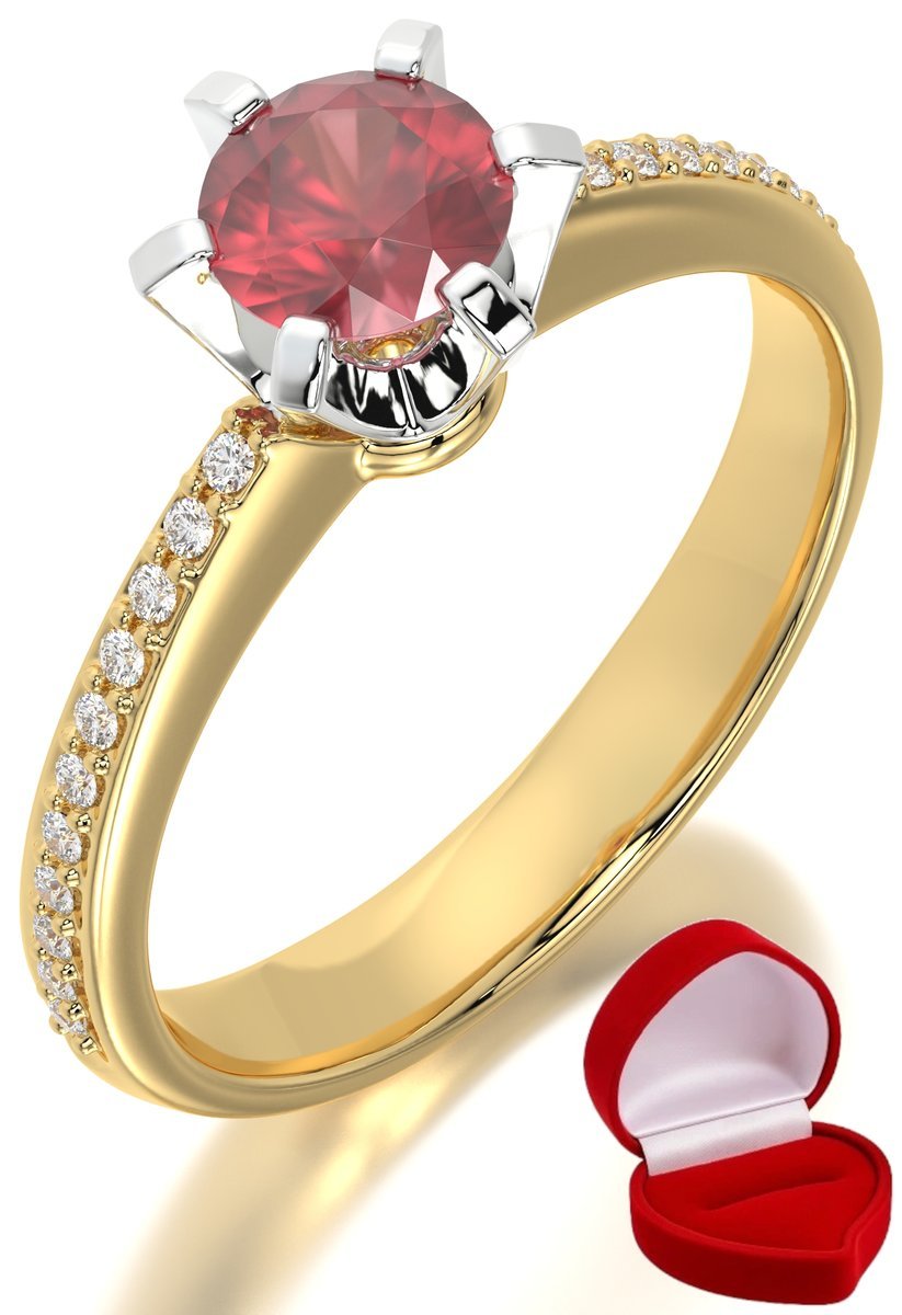 ZŁOTY PIERŚCIONEK ZARĘCZYNOWY 585 14k RUBIN 0,50 ct + PUDEŁKO R26