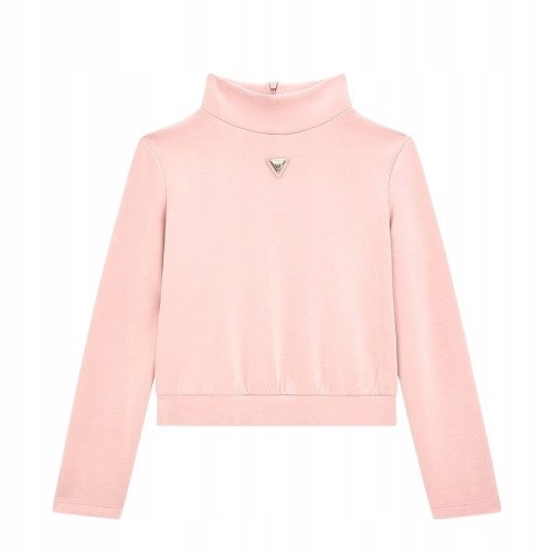 Guess Różowa Bluza Dziecięca Z Długim Rękawem I Logo Ze Stójką 125-135 Gna