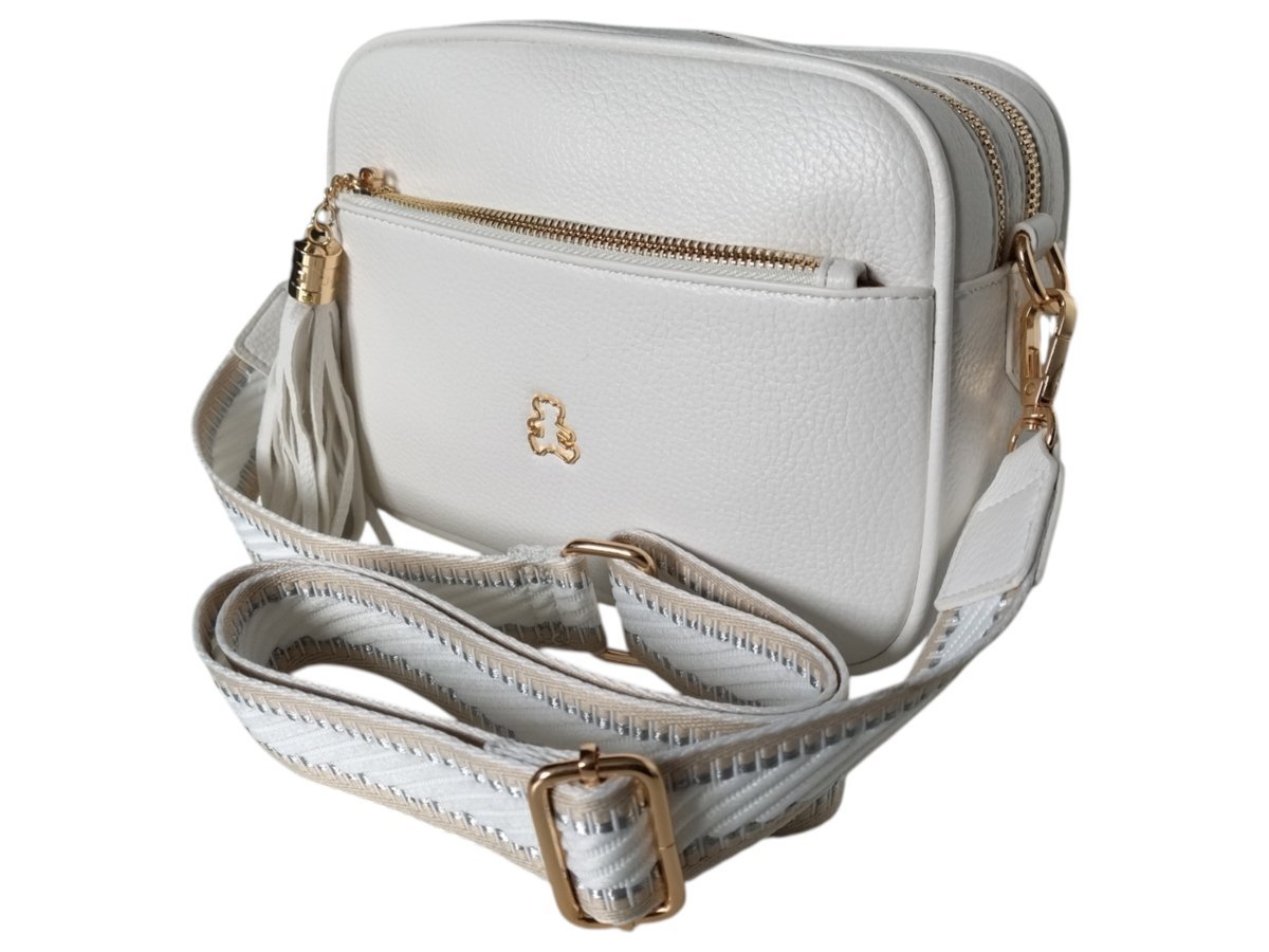 Torebka Damska Mała Listonoszka Na Ramię, Kuferek Z Szerokim Paskiem, Biały