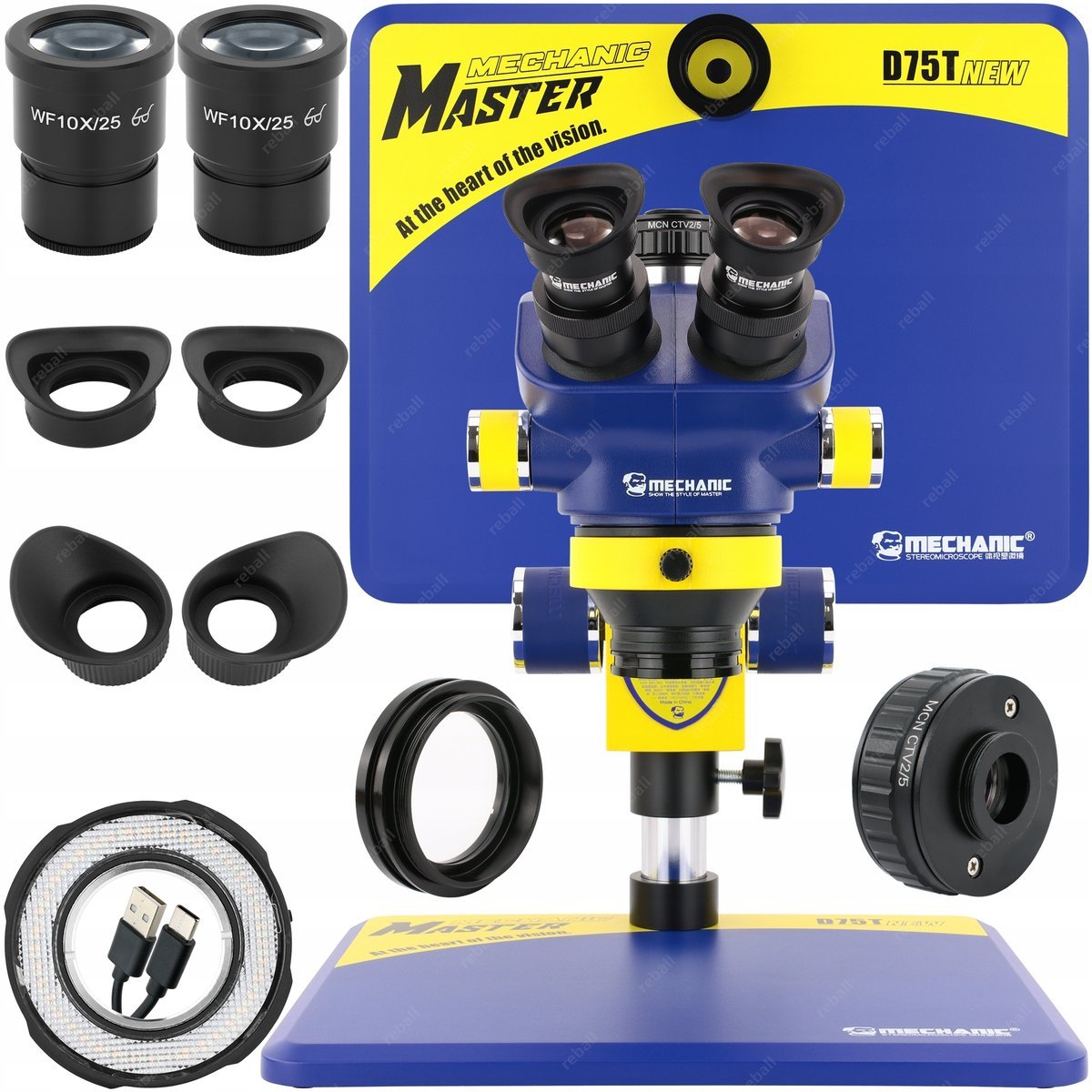 MIKROSKOP STEREOSKOPOWY DLA ELEKTRONIKA MECHANIC D75T-B11 7-50x WF10/25 LED