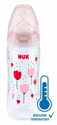 Nuk Butelka ze wskaźnikiem temperatury + smoczek silikonowy XL, 360 ml, różowa