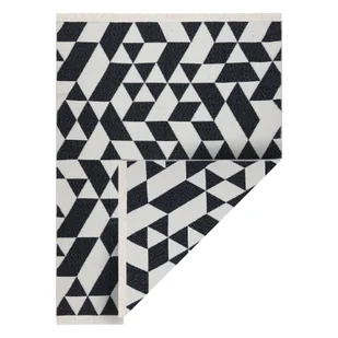 Dywan TWIN 22992 Geometryczny, bawełna, dwustronny Ekologiczny frędzle - / krem czarny 80x300 cm - Dywany - miniaturka - grafika 1