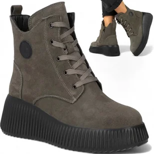 Botki Damskie SKÓRZANE FILIPPO Jesienne na Platformie Wysokie Szare 37 - Botki damskie - miniaturka - grafika 1