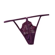 Majtki damskie - Stringi z koronką - Fioletowy Uniwersalny - miniaturka - grafika 1