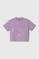 Koszulki dla dziewczynek - Guess t-shirt bawełniany dziecięcy kolor fioletowy - miniaturka - grafika 1