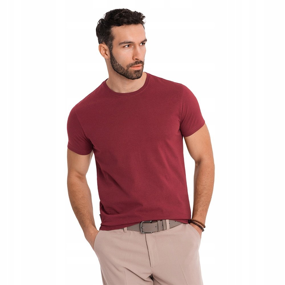 Klasyczny T-shirt męski bawełniany BASIC bordowy Ombre OM-TSBS-0236 V16 XL