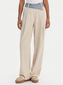 Spodnie damskie - Desigual Spodnie materiałowe 26SWPW28 Beżowy Regular Fit - miniaturka - grafika 1