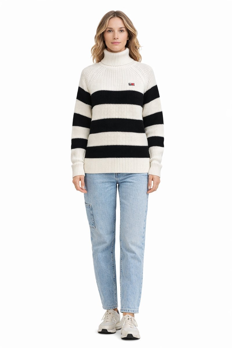 TOMMY JEANS SWETER DAMSKI CZARNO BIAŁY PASKI GOLF S 1I3A