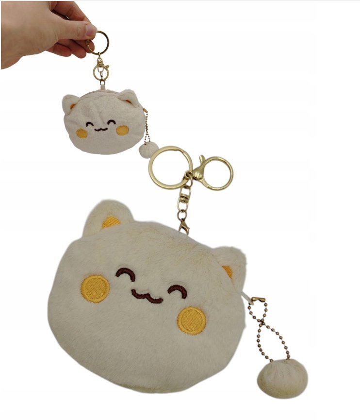 Pluszowy Portfel Portmonetka Dla Dzieci Kot Brelok KREMOWY Prezent 3+