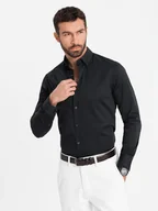 Koszule męskie - Klasyczna koszula męska SLIM FIT z satynowej tkaniny czarna V4 OM-SHOS-0176 XXL - miniaturka - grafika 1