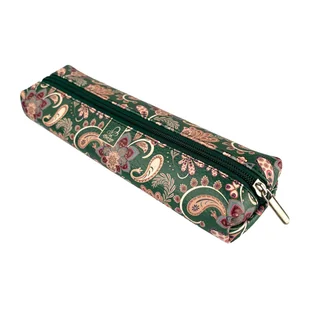 Etui saszetka piórnik z ekoskóry duża kostka płaska jamnik paisley kwiaty green - Piórniki - miniaturka - grafika 1