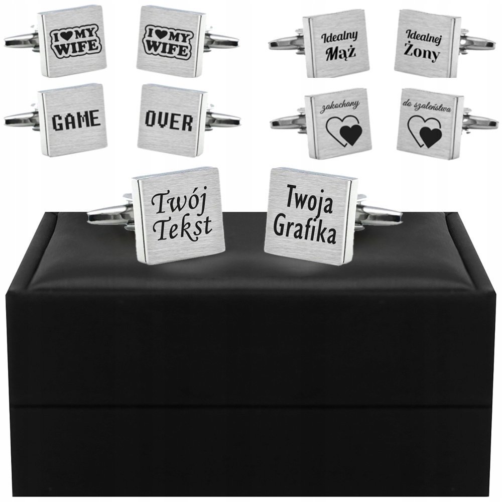 Zestaw Spinki do mankietów TWÓJ TEKST Grawer