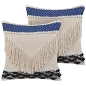 Poduszki dekoracyjne - Zestaw 2 Poduszek Dekoracyjnych Z Frędzlami 45 X 45 Cm Beżowy Sofca - miniaturka - grafika 1