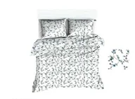 Pościel - Karo Pościel z kory 140x200 1127N biała kwiatuszki niebieskie 1683E na guziki 100% bawełna gruba - miniaturka - grafika 1