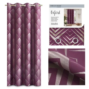AmeliaHome Zasłona z błyszczącym nadrukiem przelotki OXFORD PIRAMIDES 140X250 śliwkowy - Zasłony - miniaturka - grafika 1