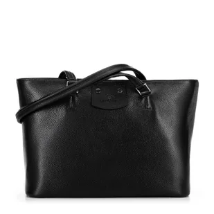 Damska shopperka ze skóry z naszywką w logo czarno - grafitowa - Torebki damskie Damska shopperka ze skóry z naszywką w logo czarno - grafitowa - Torebki damskie - miniaturka - grafika 1