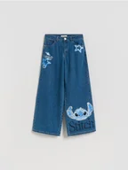 Spodnie i spodenki dla dziewczynek - Reserved - Jeansy super wide leg Lilo i Stitch - niebieski - miniaturka - grafika 1