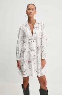 Desigual sukienka bawełniana LOUISVILLE kolor biały mini rozkloszowana 24WWVW66 - Sukienki - miniaturka - grafika 1