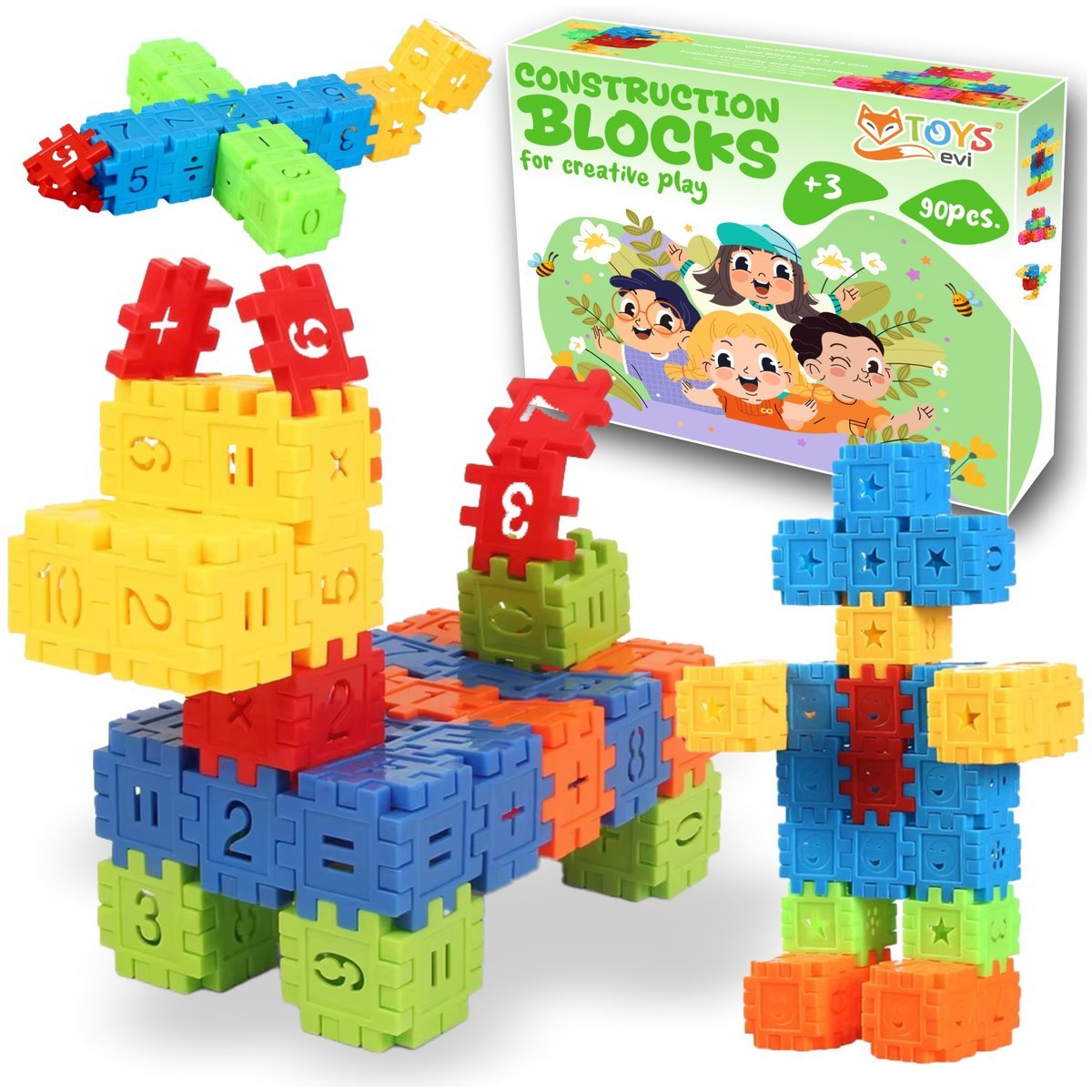 KLOCKI KONSTRUKCYJNE WAFLE EDUKACYJNE BUDOWLANE PUZZLE DLA DZIECI ZESTAW 90