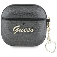 Akcesoria do słuchawek - Etui na słuchawki GUESS Metallic Script Charm do Apple AirPods 4 Czarny - miniaturka - grafika 1