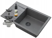 Zlewozmywaki - Granitan Zlew Granitowy Szary Louis Ociekacz Syfon Czarny - miniaturka - grafika 1