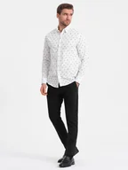 Koszule męskie - Męska koszula bawełniana we wzory SLIM FIT - biała V2 OM-SHCS-0151 - Ombre Clothing - miniaturka - grafika 1