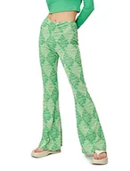 Spodnie damskie - Koton Damskie spodnie Shirred Patterned Flare Leg Pants, Green Design (7d8), S - miniaturka - grafika 1