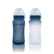 Butelki dla niemowląt - Everyday Baby Butelka szklana reagująca na temperaturę M 240ml borówkowa - miniaturka - grafika 1