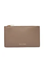 Portfele - Calvin Klein Portfel Foil Logo Top Zip Cardcase LV04F1090G Beżowy - miniaturka - grafika 1